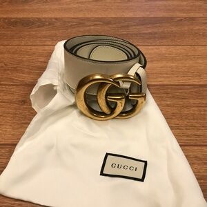 Authentic Gucci GG belt gold GG Buckle cream off white leather size 90-36